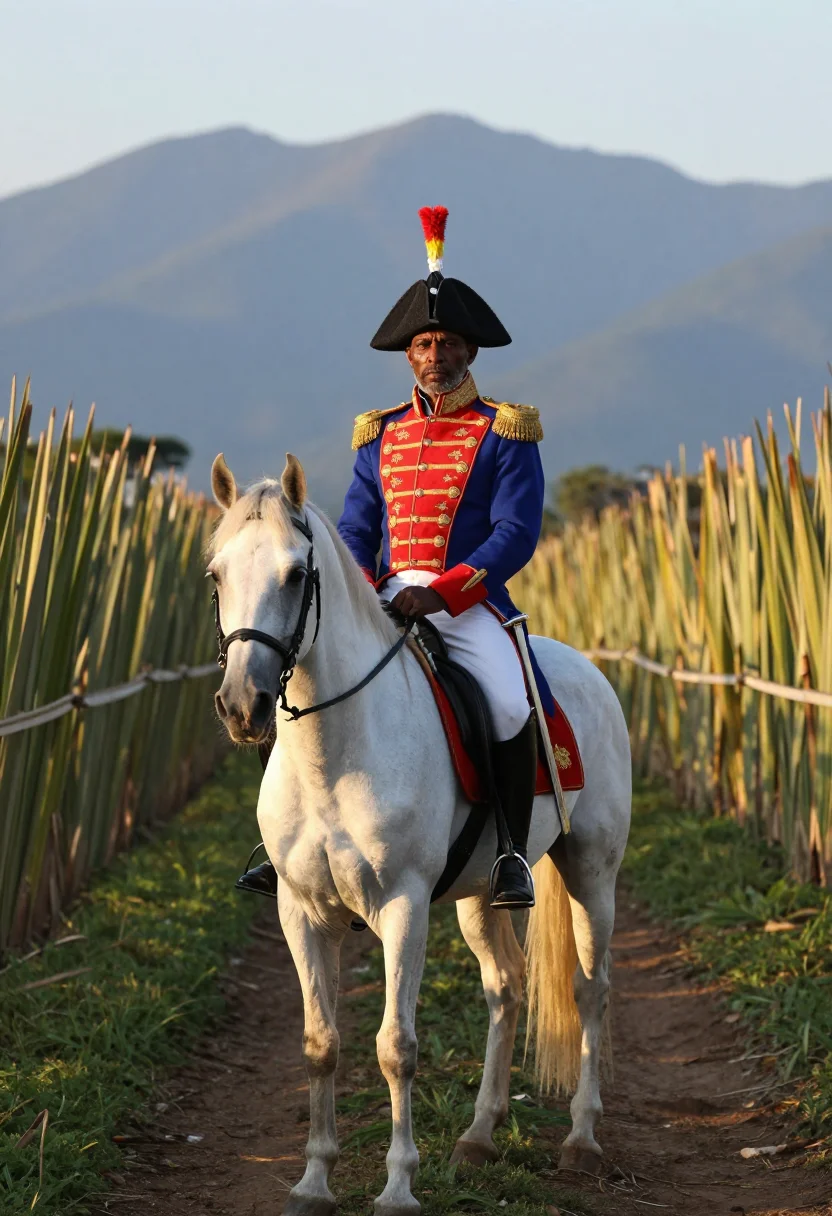 AI toussaint louverture sample — portrait of a man, three-quarter-length equestrian portrait