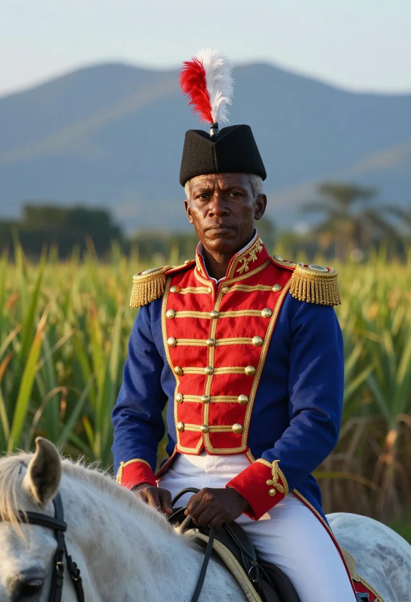 AI toussaint louverture sample — portrait of a man, chest-up equestrian portrait of a Haitian