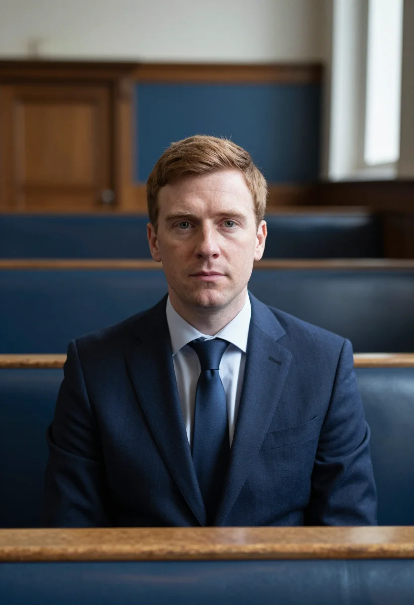 AI town hall navy portrait sample — portrait of a man, framed tight, head and shoulders, the bod