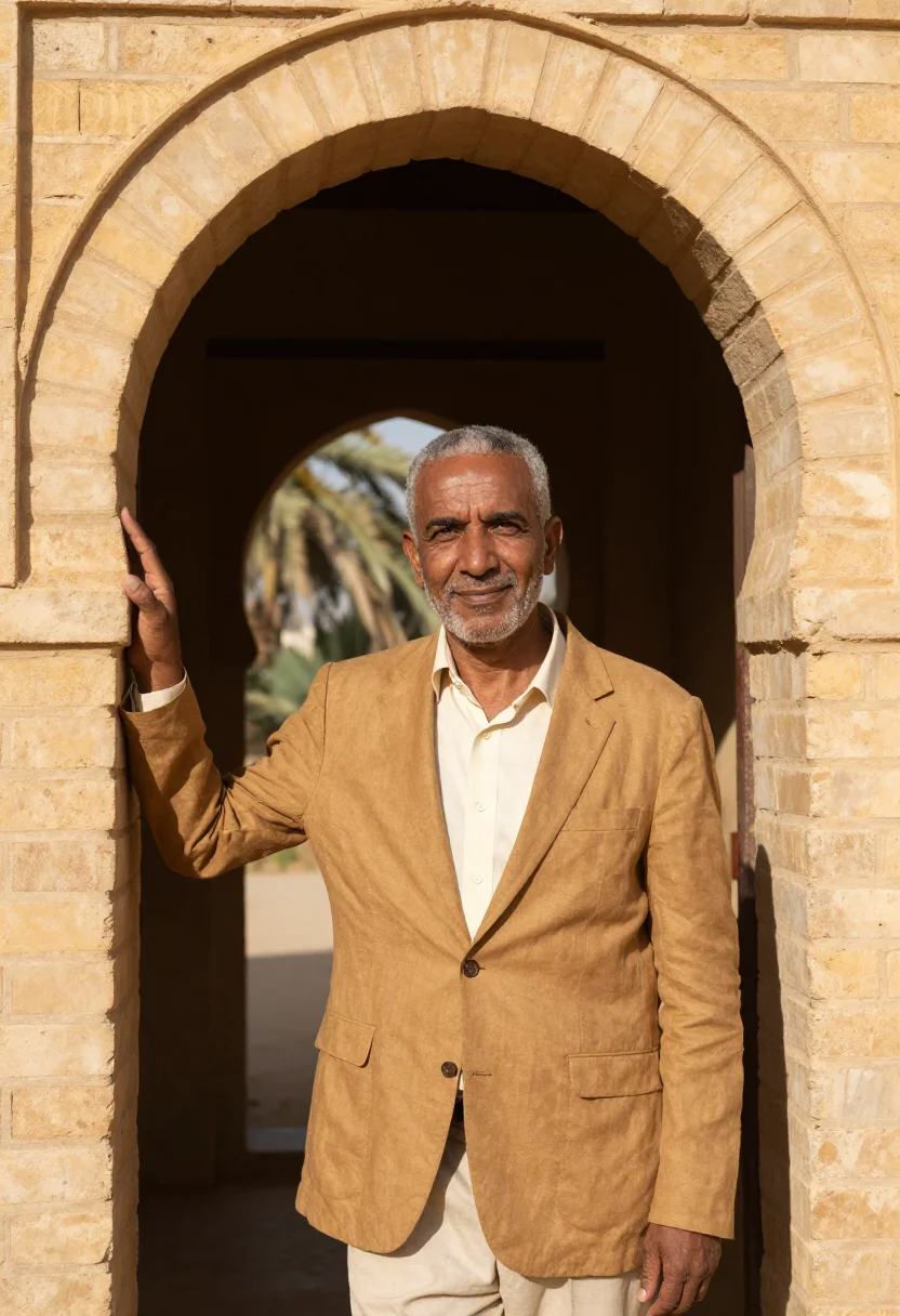 AI tozeur palm estate director patterned brick sample — portrait of a man, a palm estate director in his early fifti