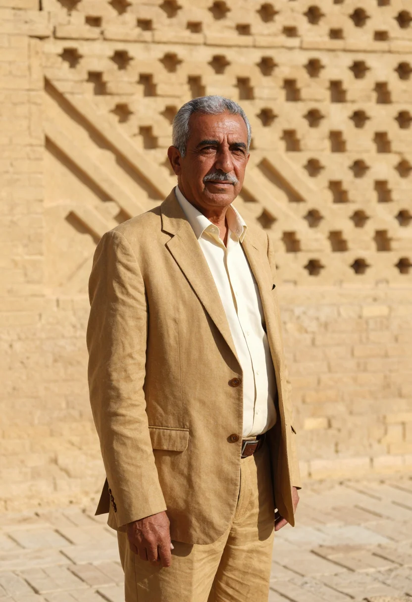 AI tozeur palm estate director patterned brick sample — portrait of a man, a palm estate director in his early sixti