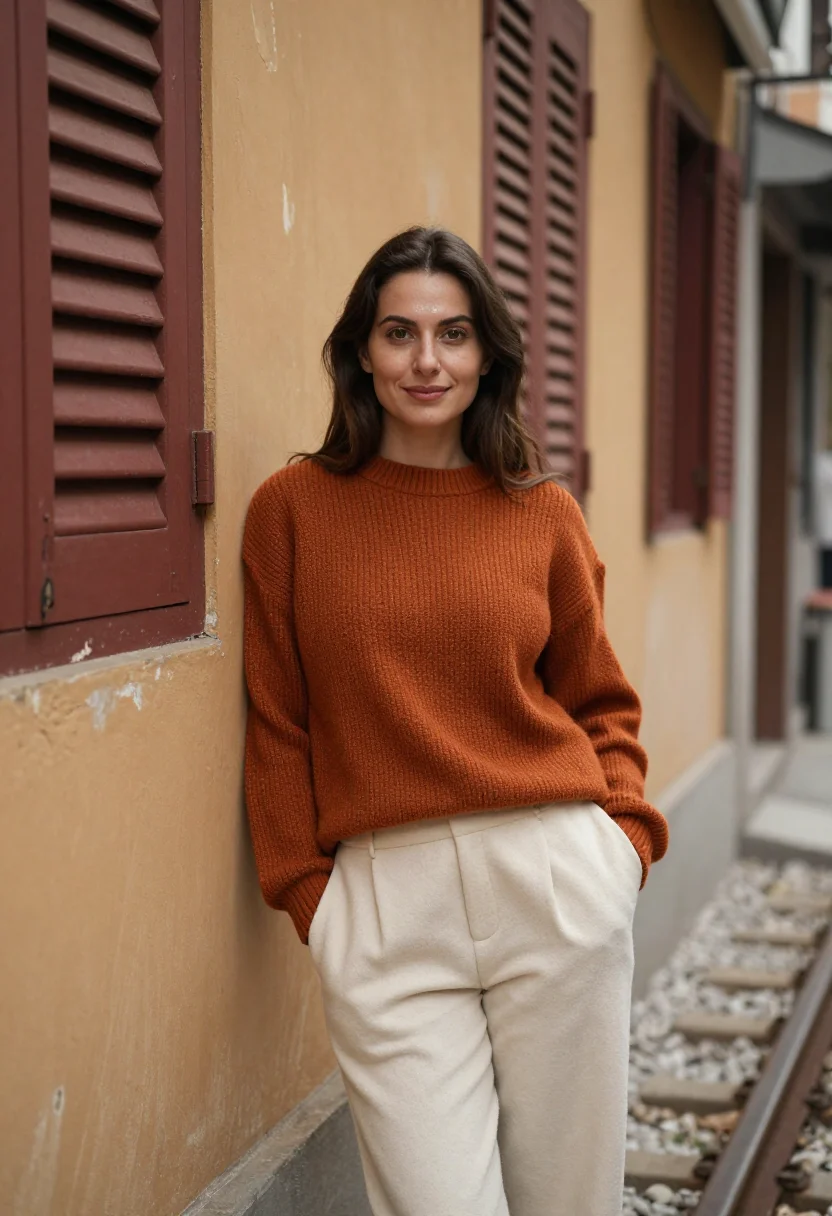 AI train street hanoi ochre sample — portrait of a woman, framed half-length from the head to the