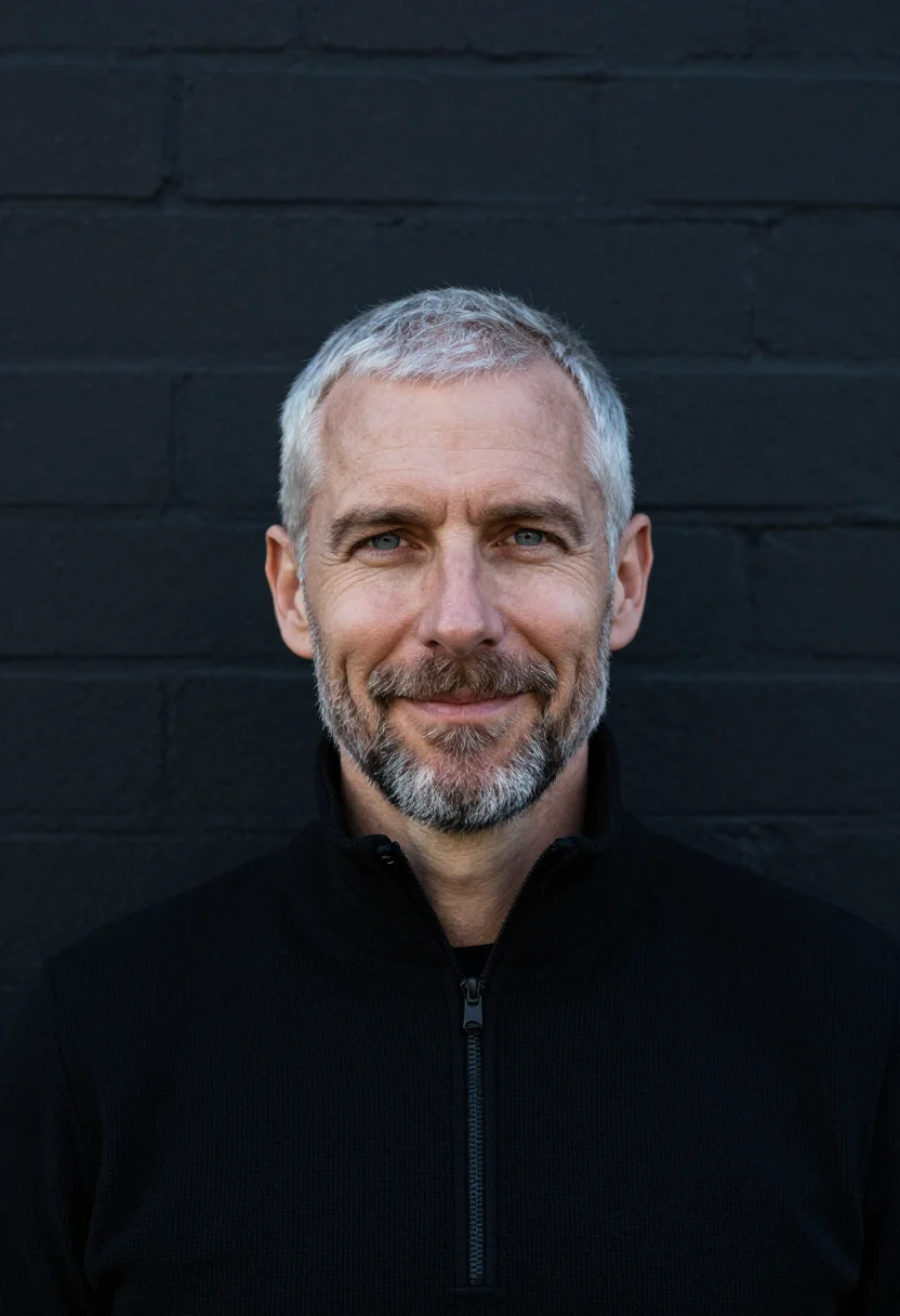 AI trainer frost black sample — portrait of a man, tight headshot of a Western-European man