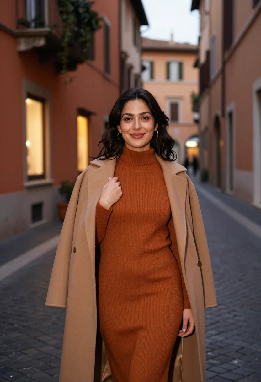 AI trastevere ochre evening sample — portrait of a woman, framed half-length, from the crown to t