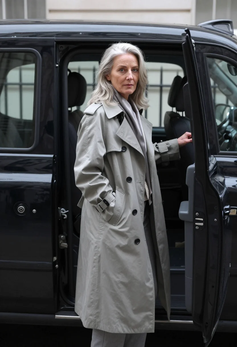 AI trench gabardine stone sample — portrait of a woman, a half-length frame, a woman in her for