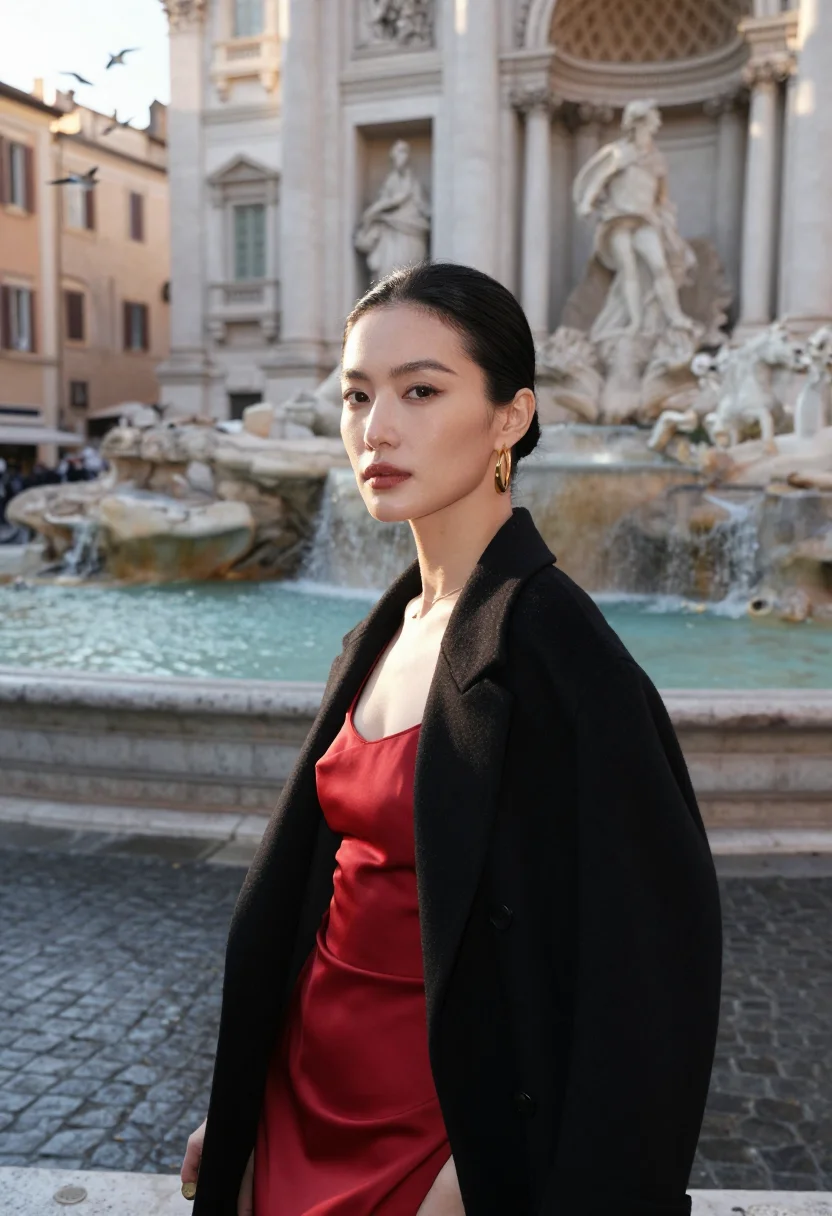 AI trevi fountain sample — portrait of a woman, close head-and-shoulders portrait of an