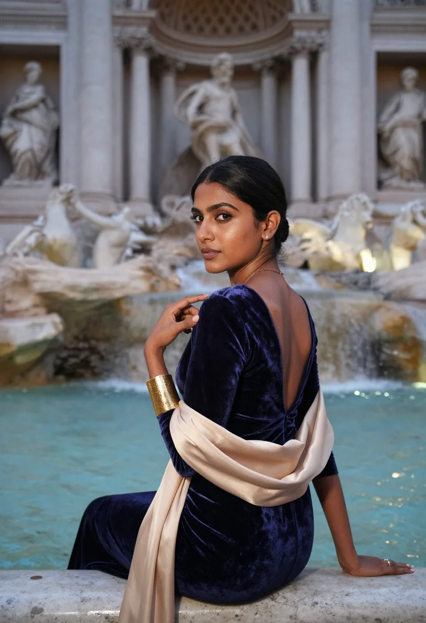 AI trevi fountain sample — portrait of a woman, close chest-up portrait of a South-Asia