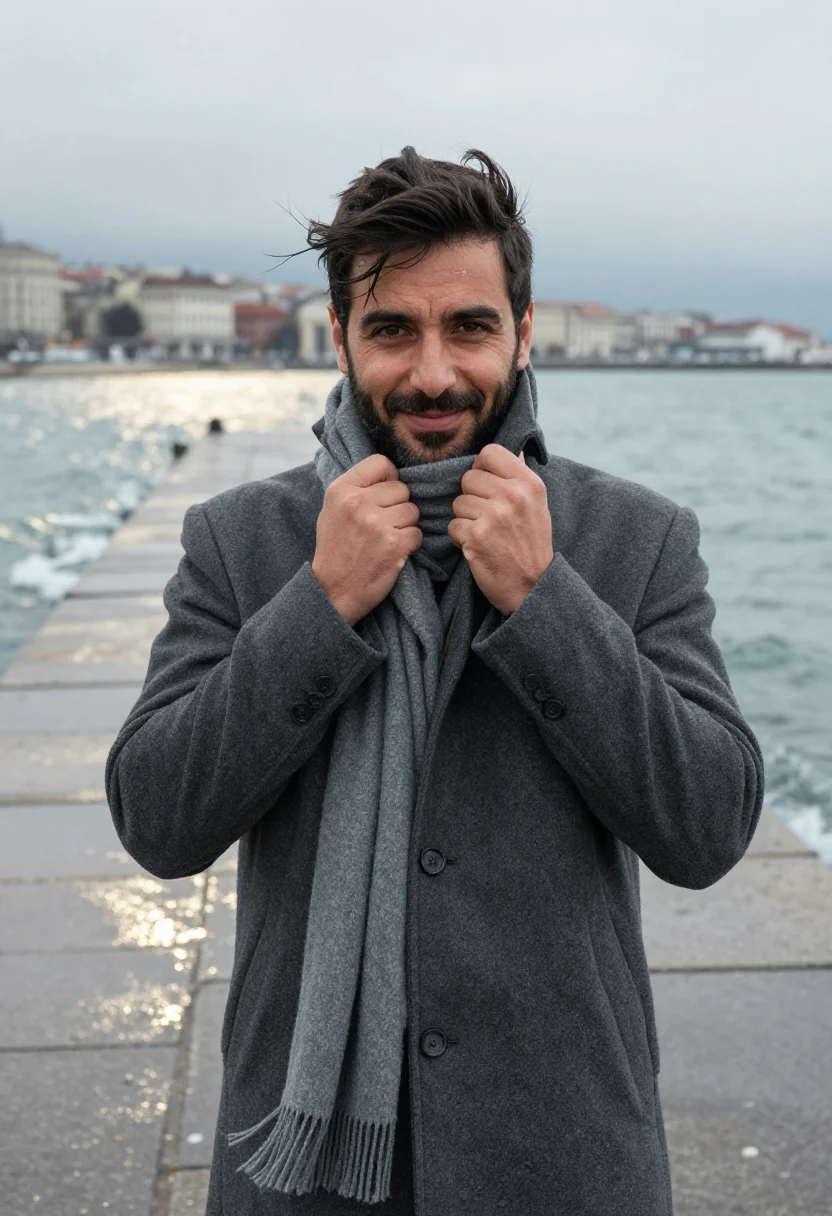 AI trieste bora piazza unita slate sample — portrait of a man, framed chest-up, cropped at the ribs, the