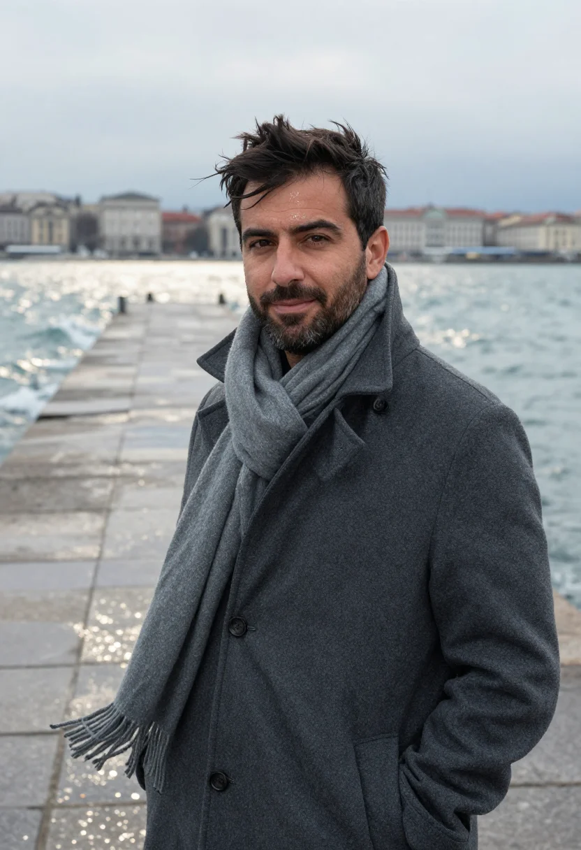 AI trieste bora piazza unita slate sample — portrait of a man, framed tight, head and shoulders, the bod