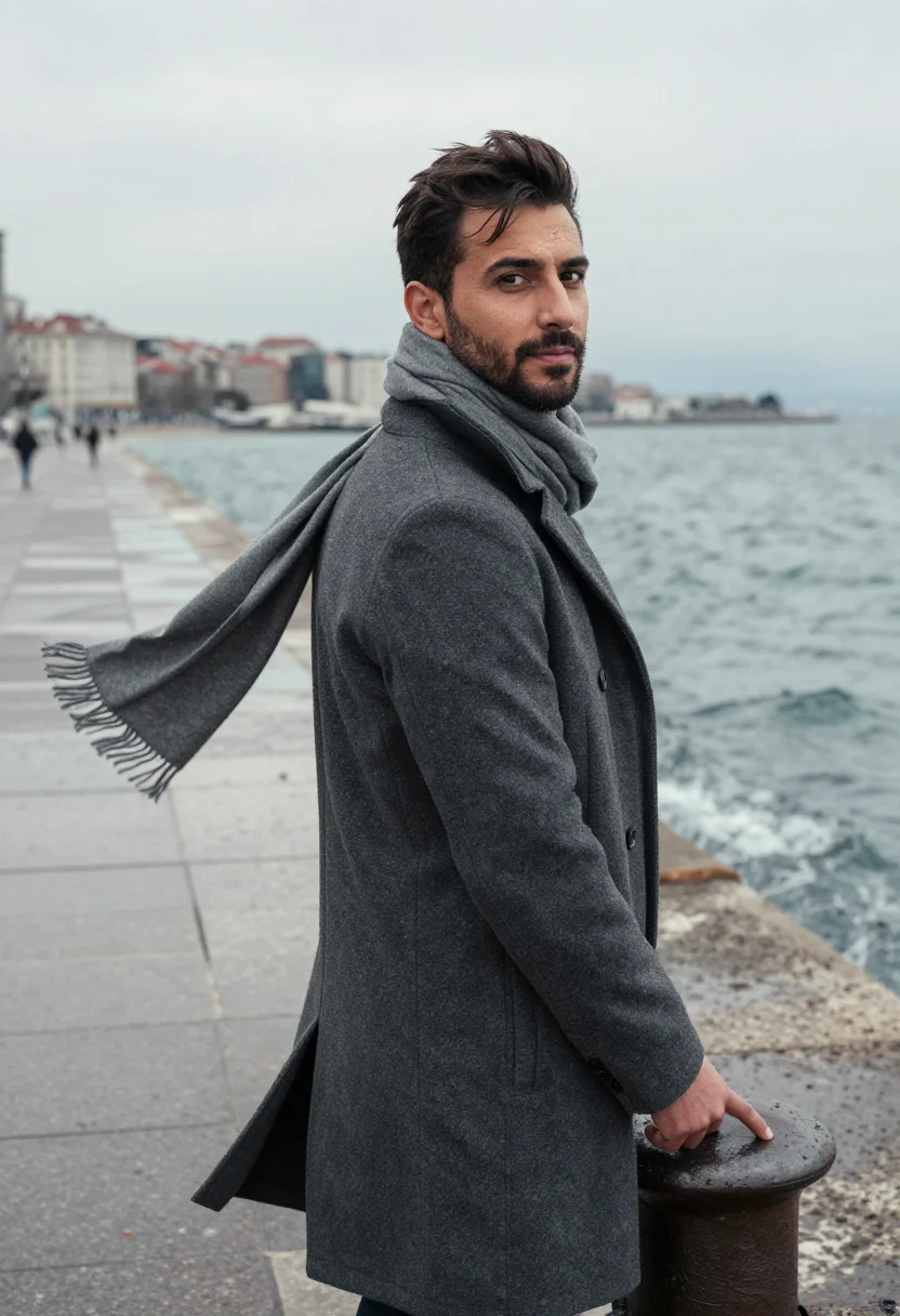 AI trieste bora piazza unita slate sample — portrait of a man, framed half-length from the head to the w