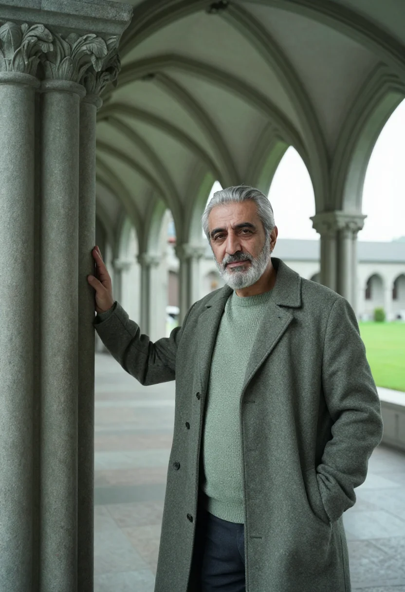 AI trondheim professor nidaros soapstone sample — portrait of a man, a professor in his sixties of Iranian des