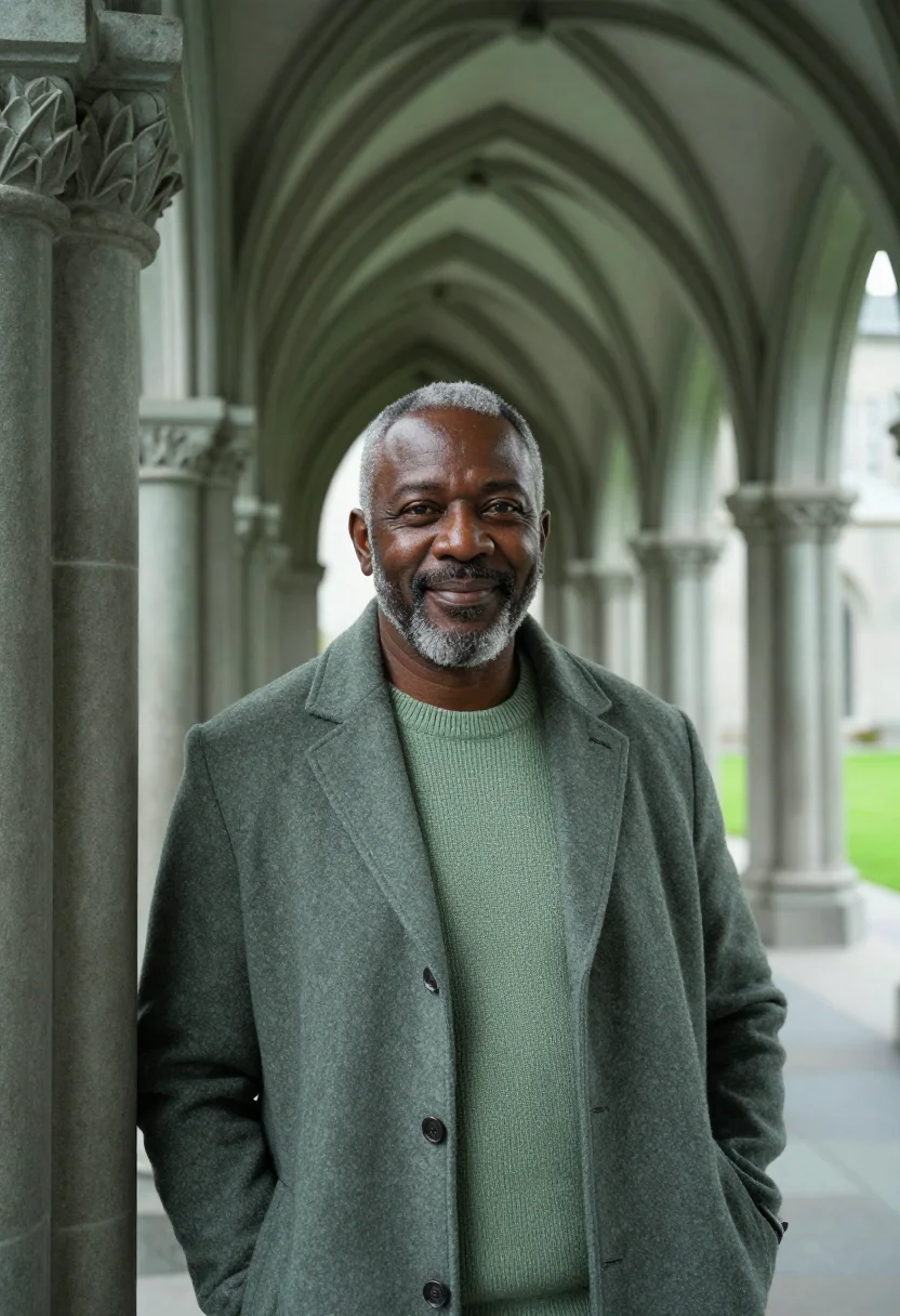 AI trondheim professor nidaros soapstone sample — portrait of a man, a professor in his fifties of Nigerian de