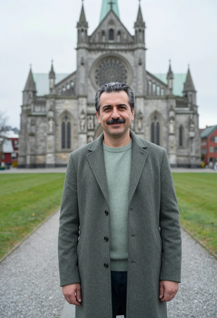 AI trondheim professor nidaros soapstone sample — portrait of a man, a professor in his fifties of Turkish des