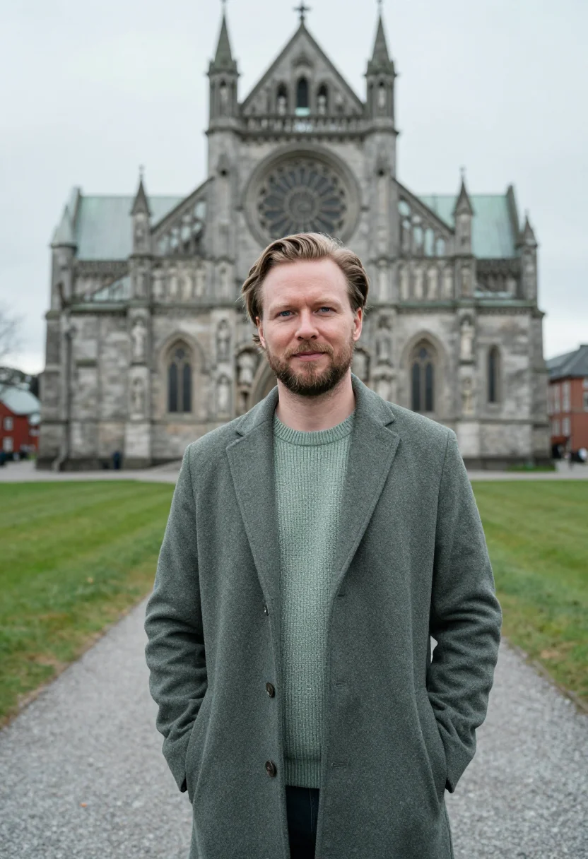 AI trondheim professor nidaros soapstone sample — portrait of a man, a professor in his thirties of Norwegian