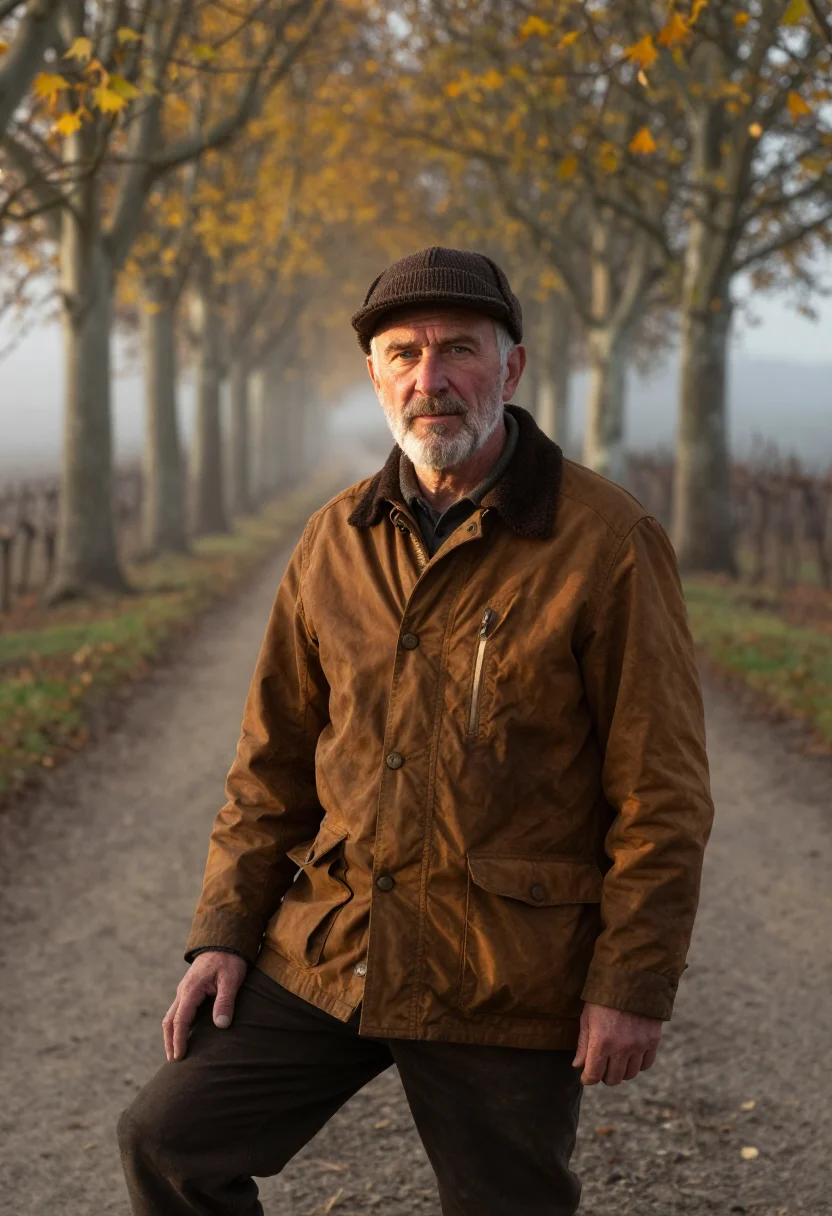 AI truffle hunter alba umber sample — portrait of a man, framed three-quarter length from mid-thig