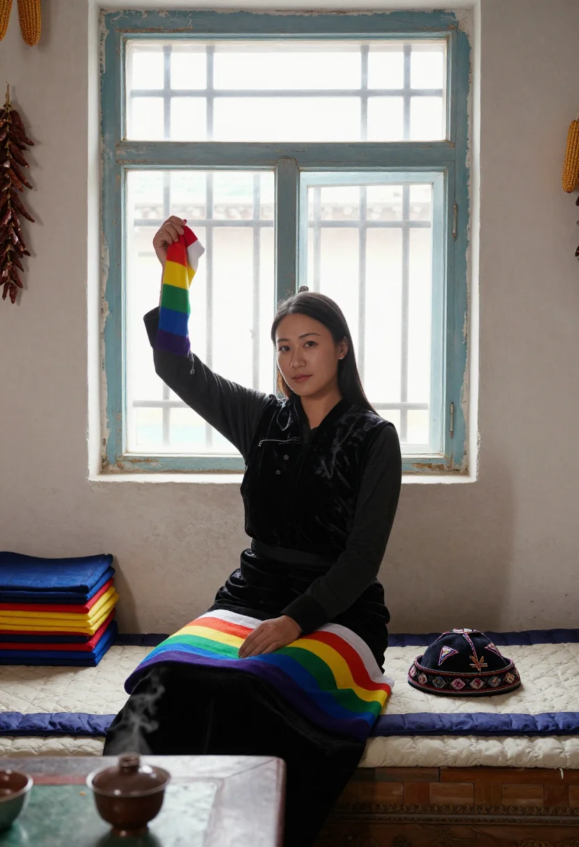 AI tu rainbow sleeves sample — portrait of a woman, half-length portrait of a Tu woman in h