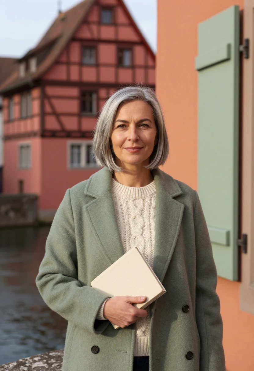AI tubingen professor neckar houses palette sample — portrait of a woman, in her early fifties, with fair skin, h