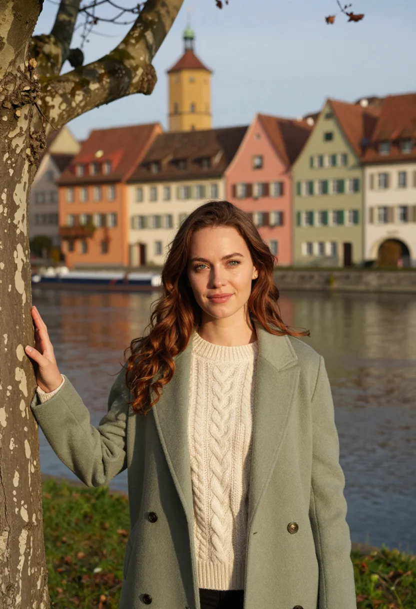 AI tubingen professor neckar houses palette sample — portrait of a woman, in her early thirties, with warm ivory