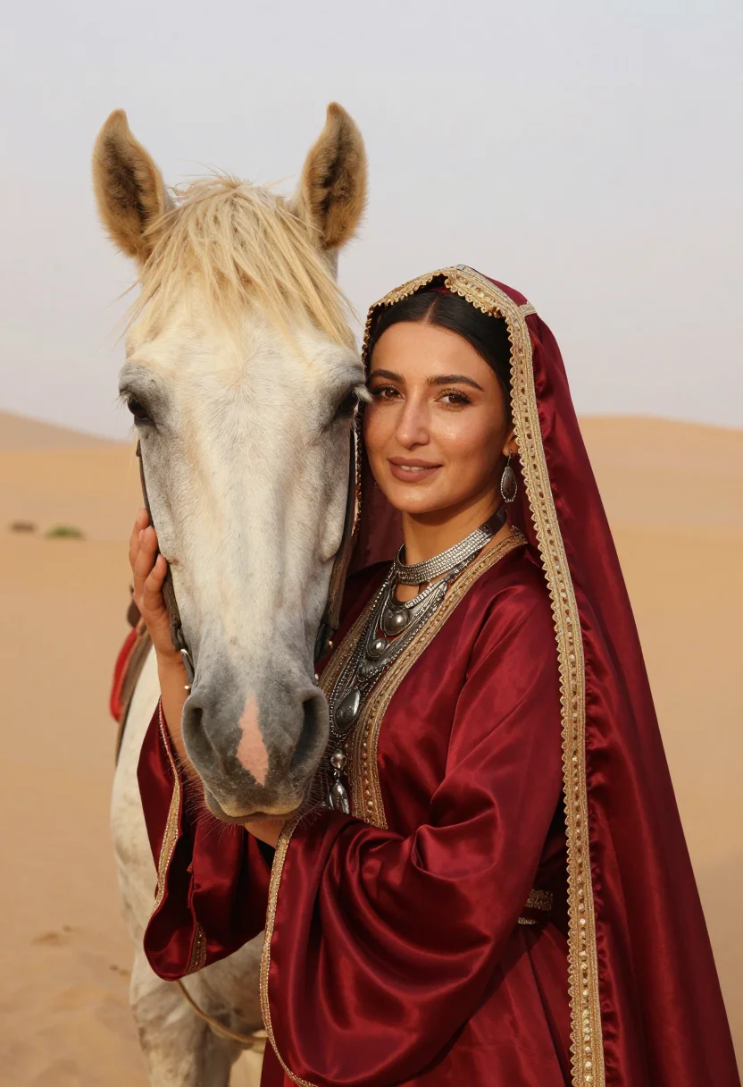 AI turkmen keteni sample — candid close half-length portrait of a Turkmen woman as an A