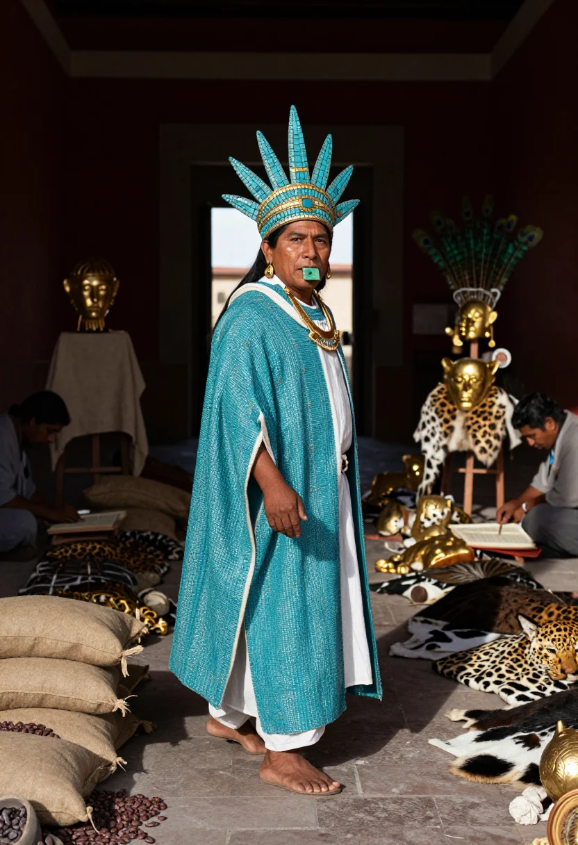 AI turquoise diadem sample — portrait of a man, full-length portrait of a Nahua man of mi