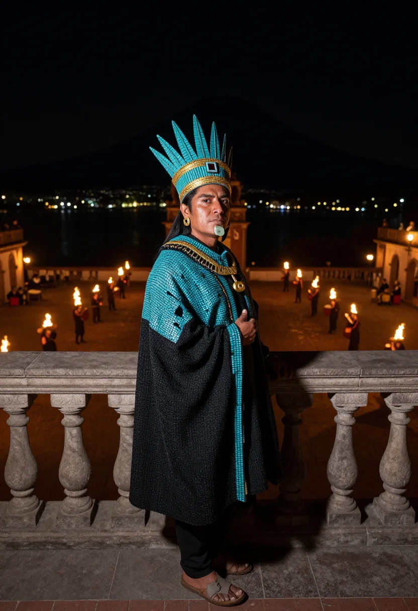 AI turquoise diadem sample — portrait of a man, full-length portrait of a Nahua man of mi