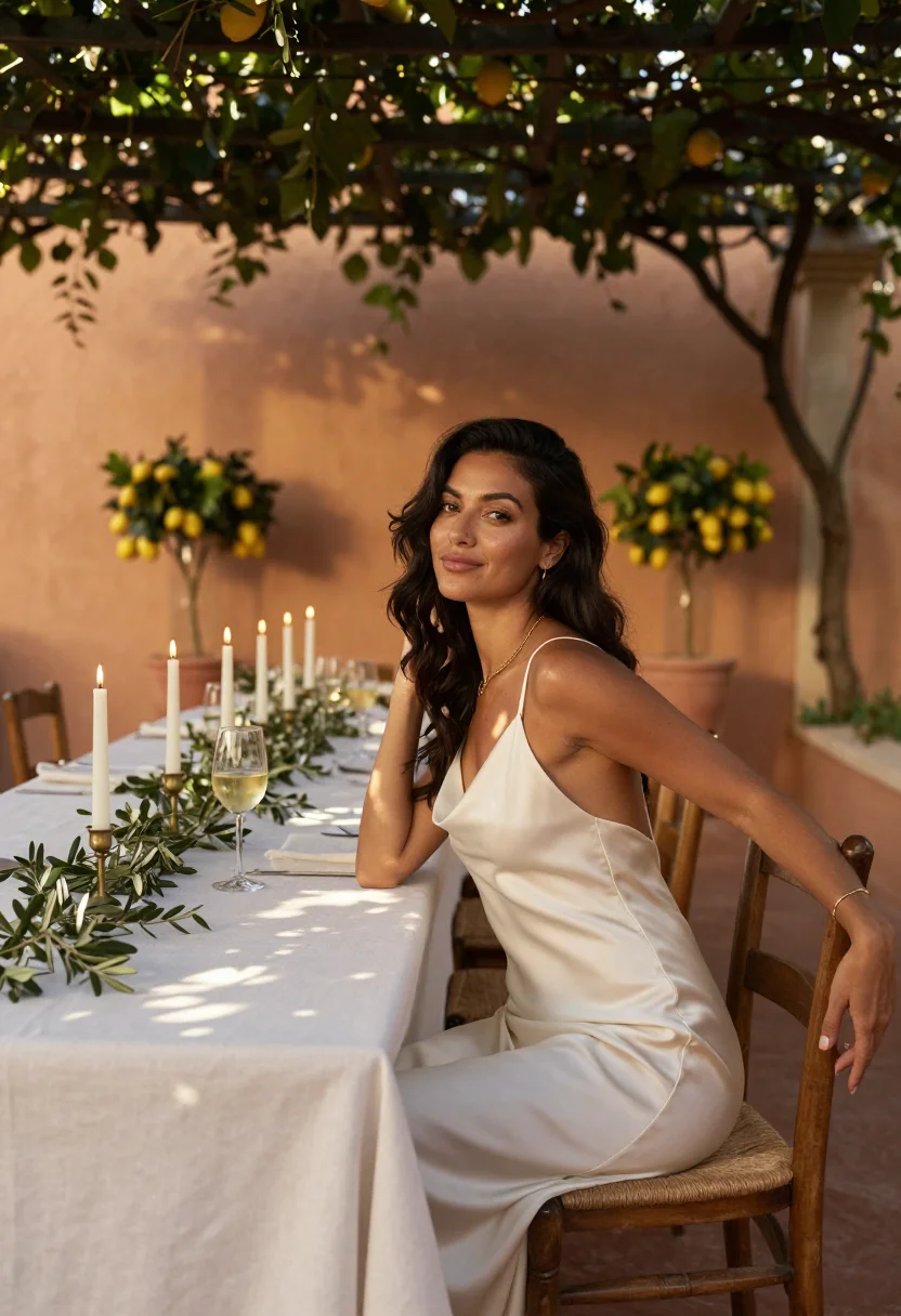AI tuscan villa vows sample — portrait of a woman, three-quarter-length portrait of a West