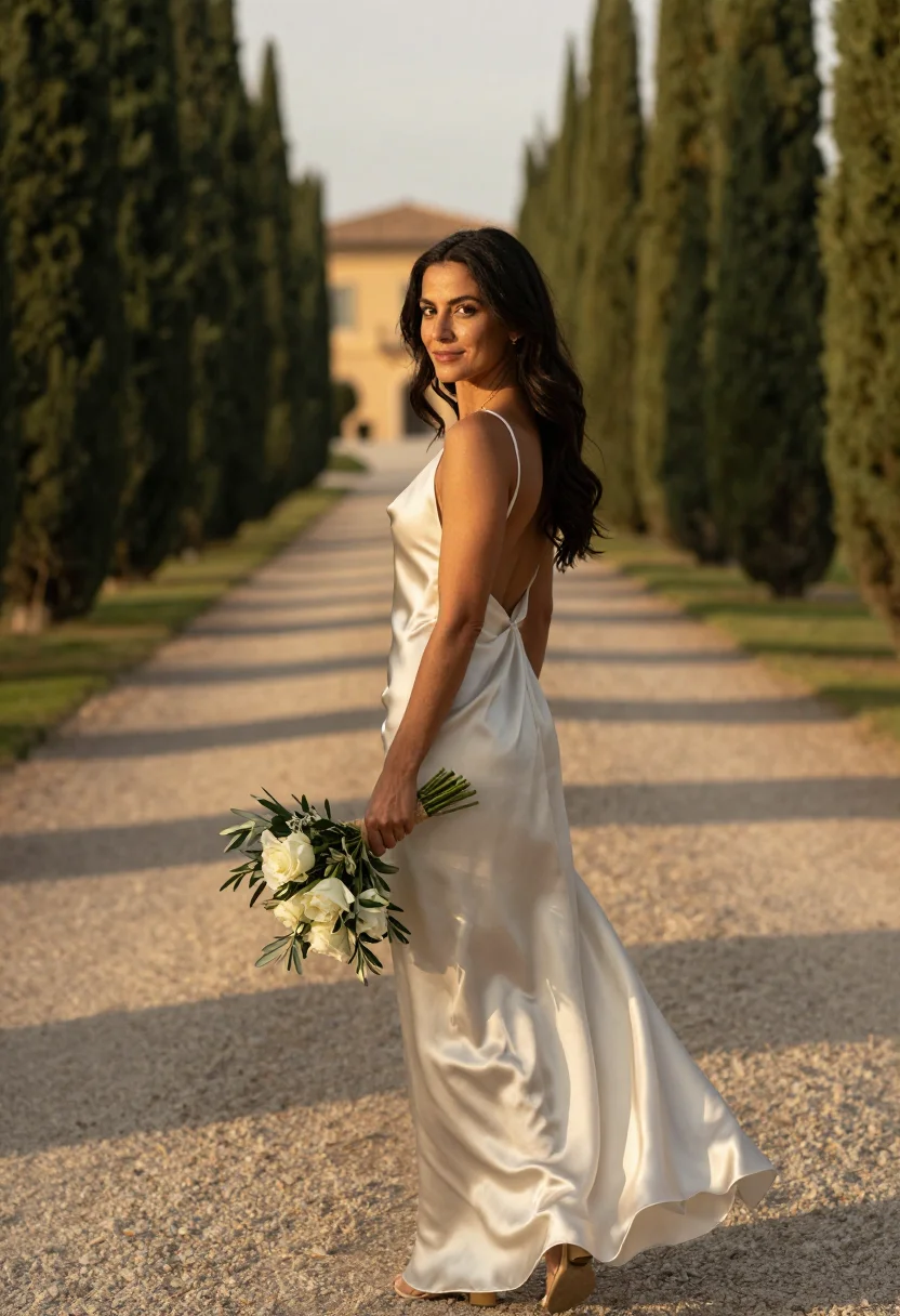 AI tuscan villa vows sample — portrait of a woman, three-quarter-length portrait of a West
