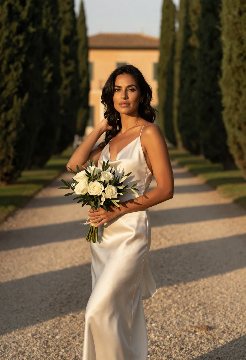 AI tuscan villa vows sample — portrait of a woman, half-length portrait of a Western-Europ