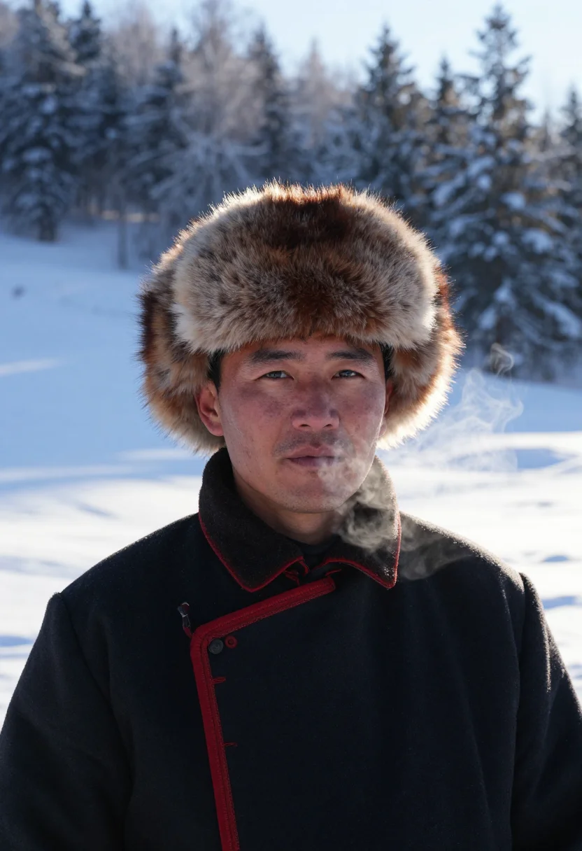 AI tuvan sample — candid bust-length portrait of a Tuvan man with warm bronzed