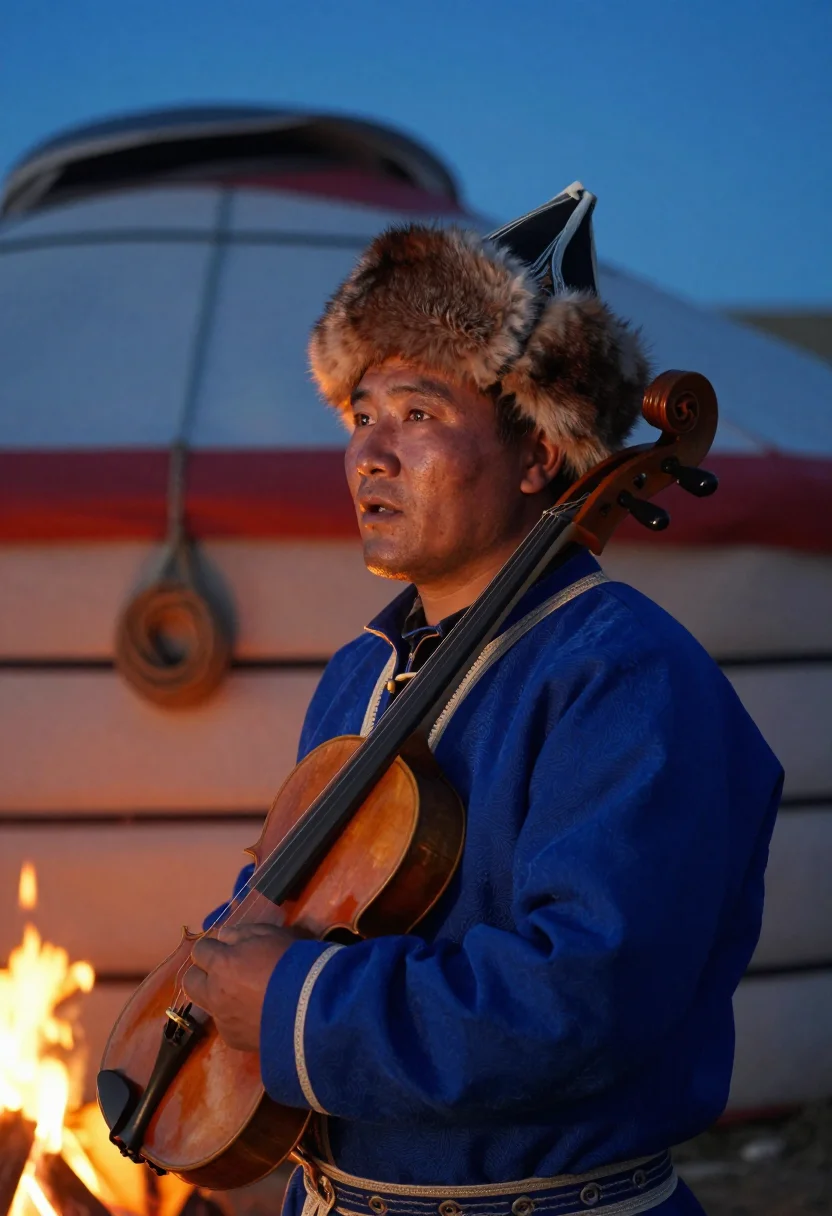 AI tuvan sample — candid half-length portrait of a Tuvan man with warm weather