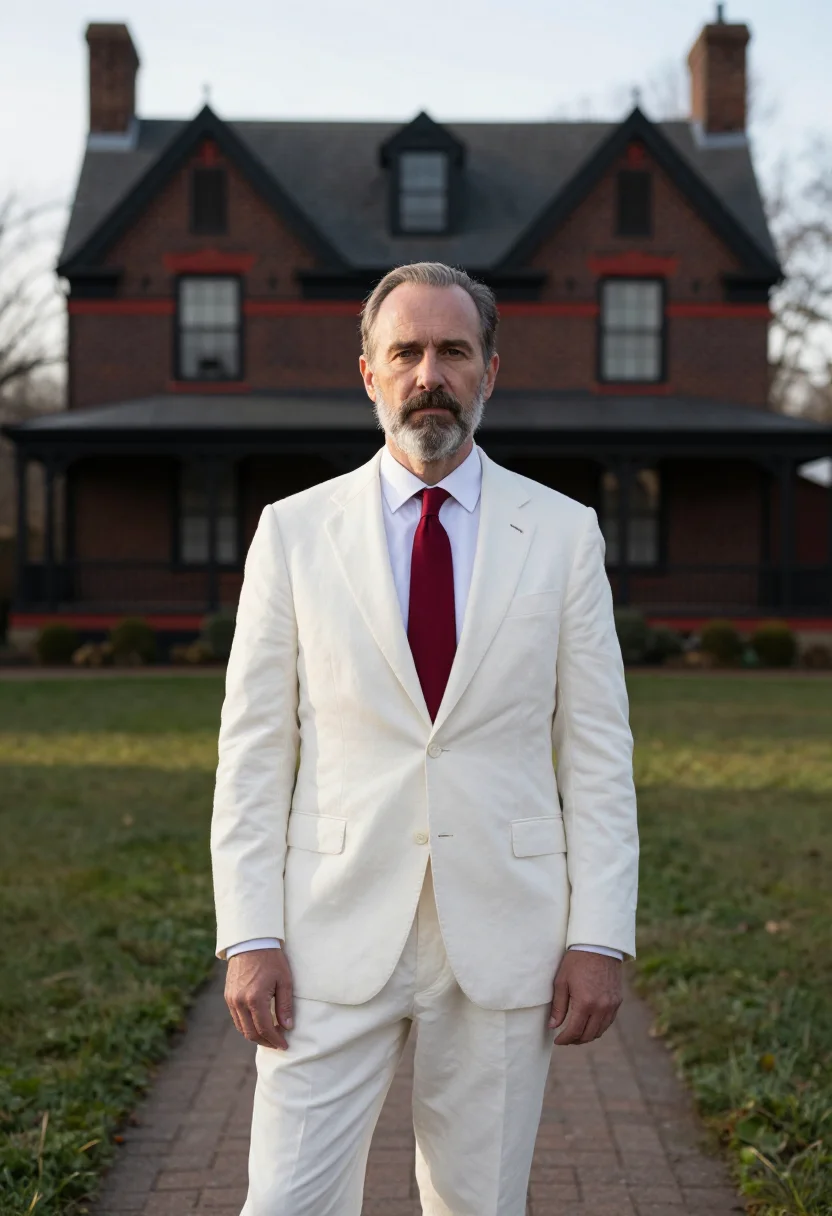AI twain hartford white suit sample — portrait of a man, half-length portrait of a man of English-
