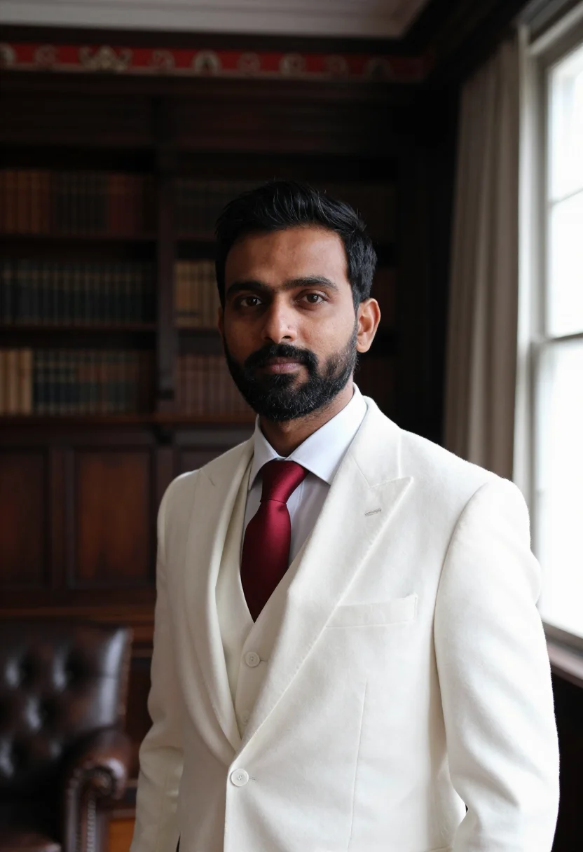 AI twain hartford white suit sample — portrait of a man, head-and-shoulders portrait of an Indian-