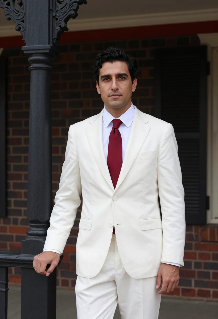 AI twain hartford white suit sample — portrait of a man, half-length portrait of an Italian-Americ
