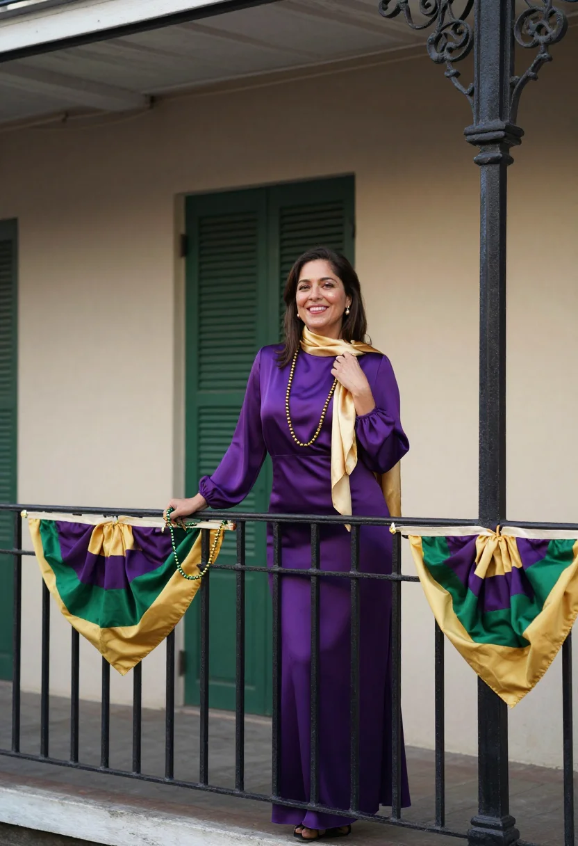 AI twelfth night new orleans king cake palette sample — portrait of a woman, framed full-length from the head to the