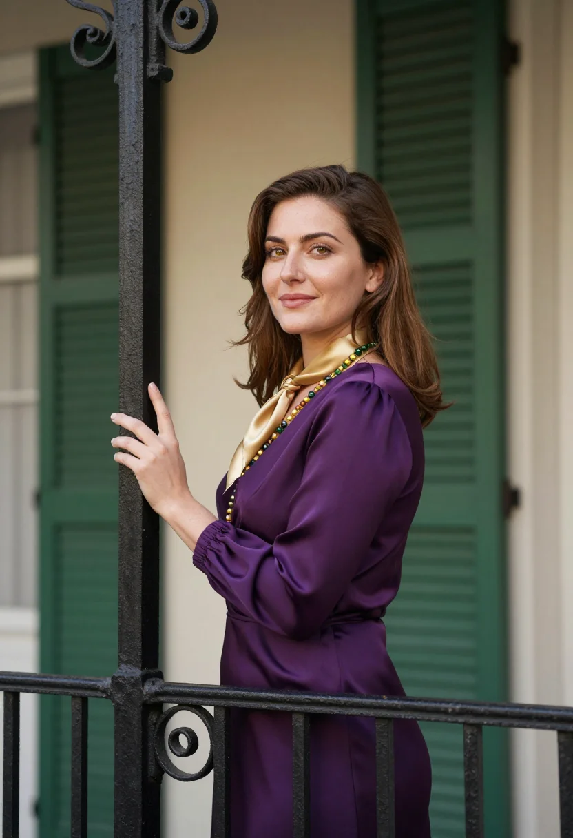 AI twelfth night new orleans king cake palette sample — portrait of a woman, framed half-length from the head to the