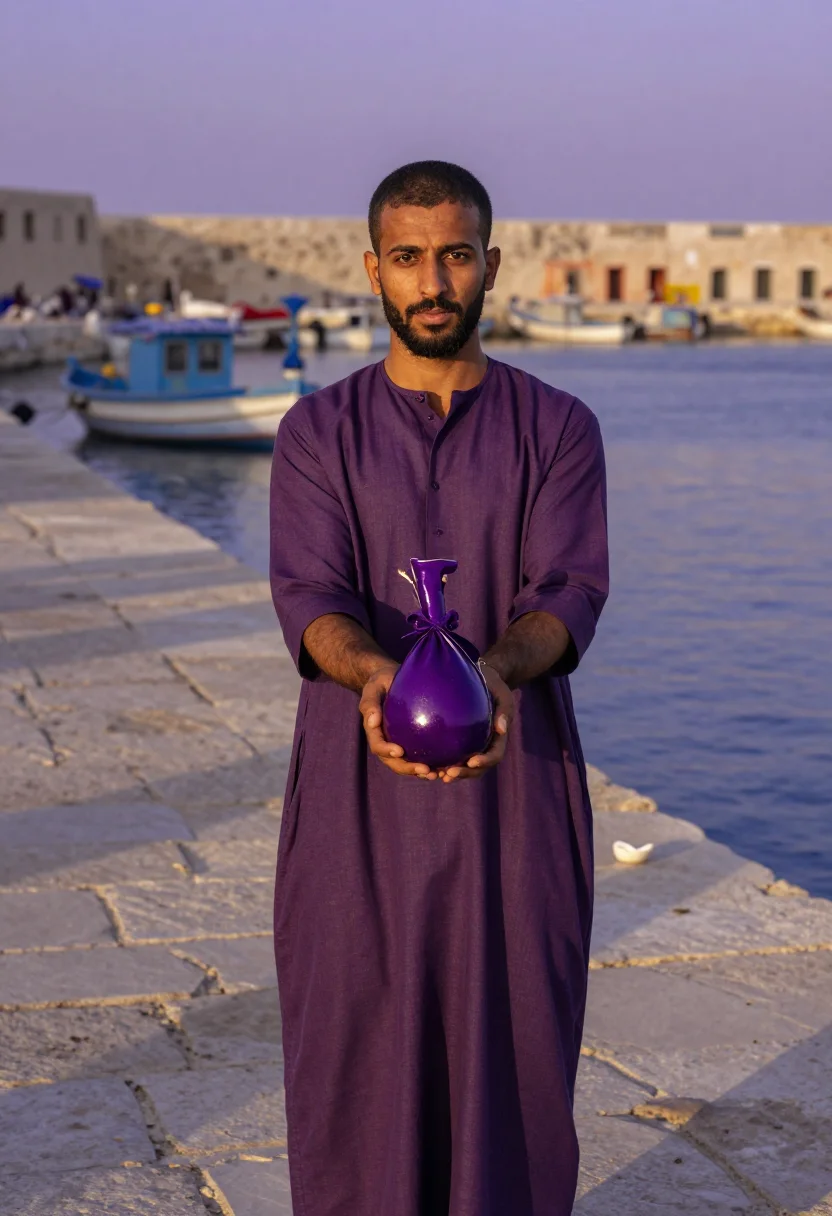 AI tyre purple sample — portrait of a man, three-quarter-length portrait of a Levant