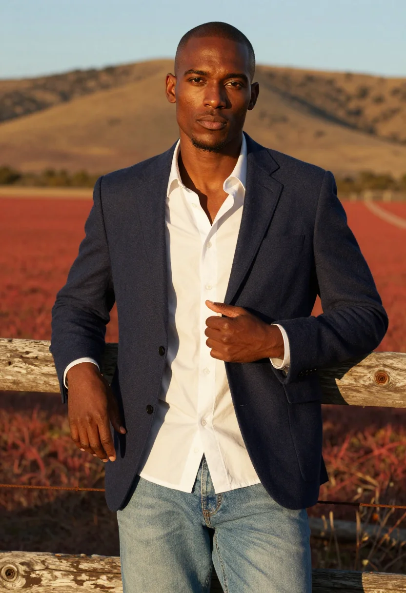AI tyson beckford ralph lauren sample — portrait of a man, close half-length portrait of a Black man