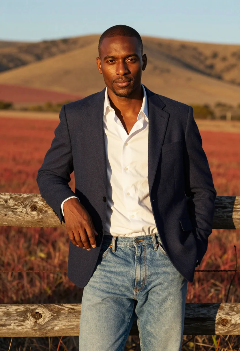 AI tyson beckford ralph lauren sample — portrait of a man, half-length portrait of a Black man with