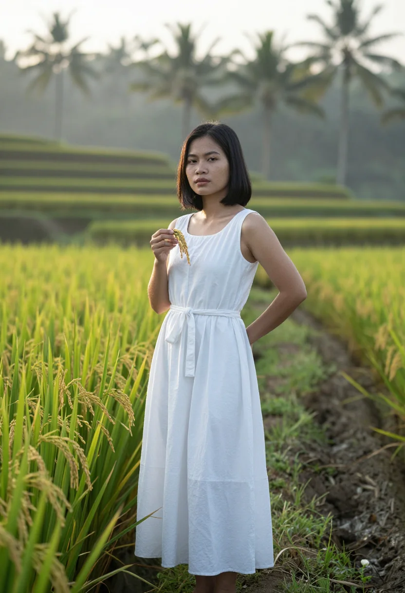 AI ubud sample — portrait of a woman, waist-up portrait of an East-Asian woma