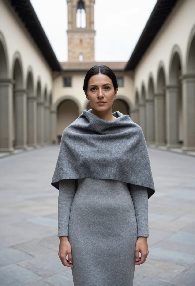 AI uffizi conservator pietra serena grey sample — portrait of a woman, in her mid-forties, with olive skin, da
