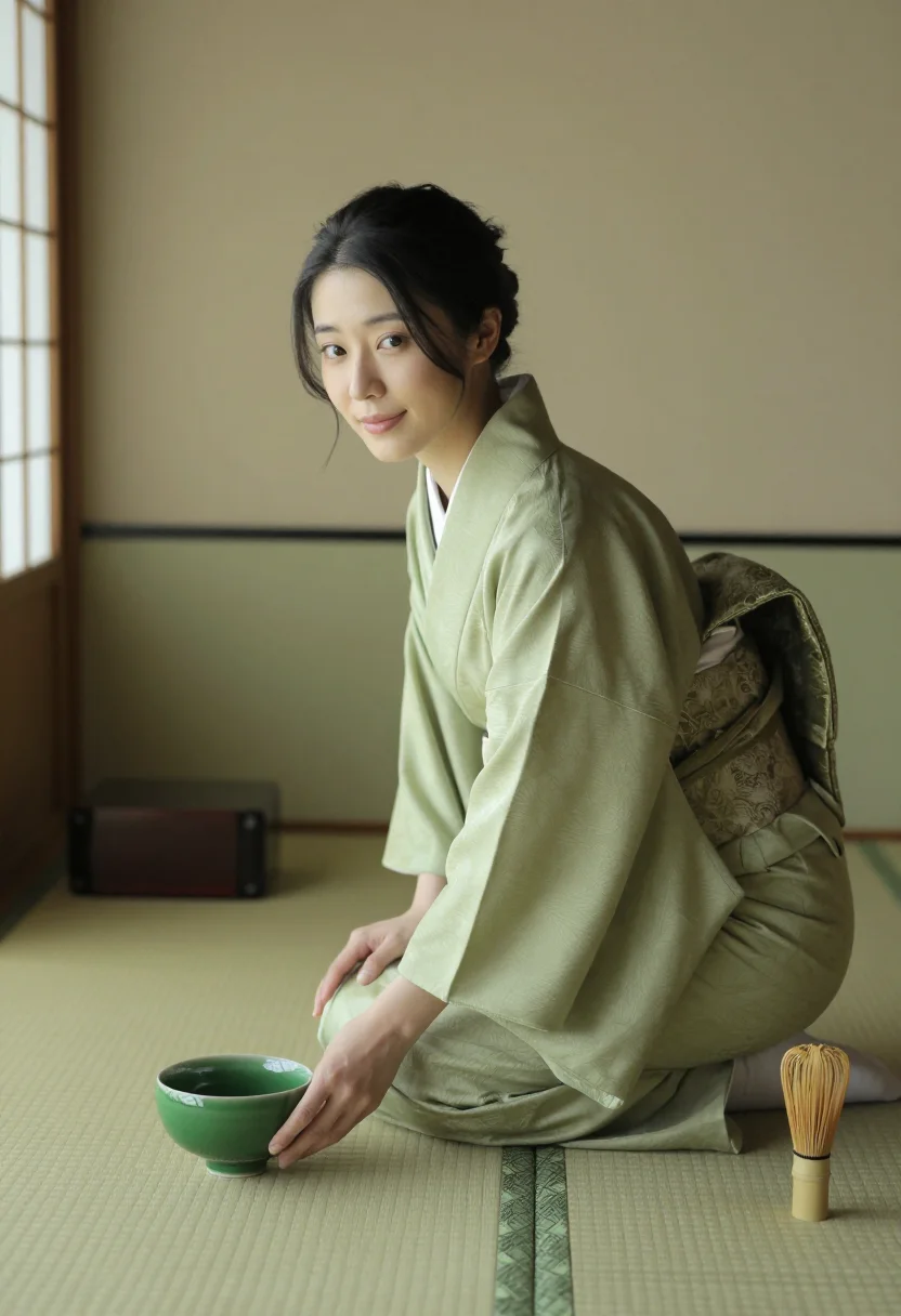 AI uji matcha sample — portrait of a woman, close waist-up portrait of a Japanese w