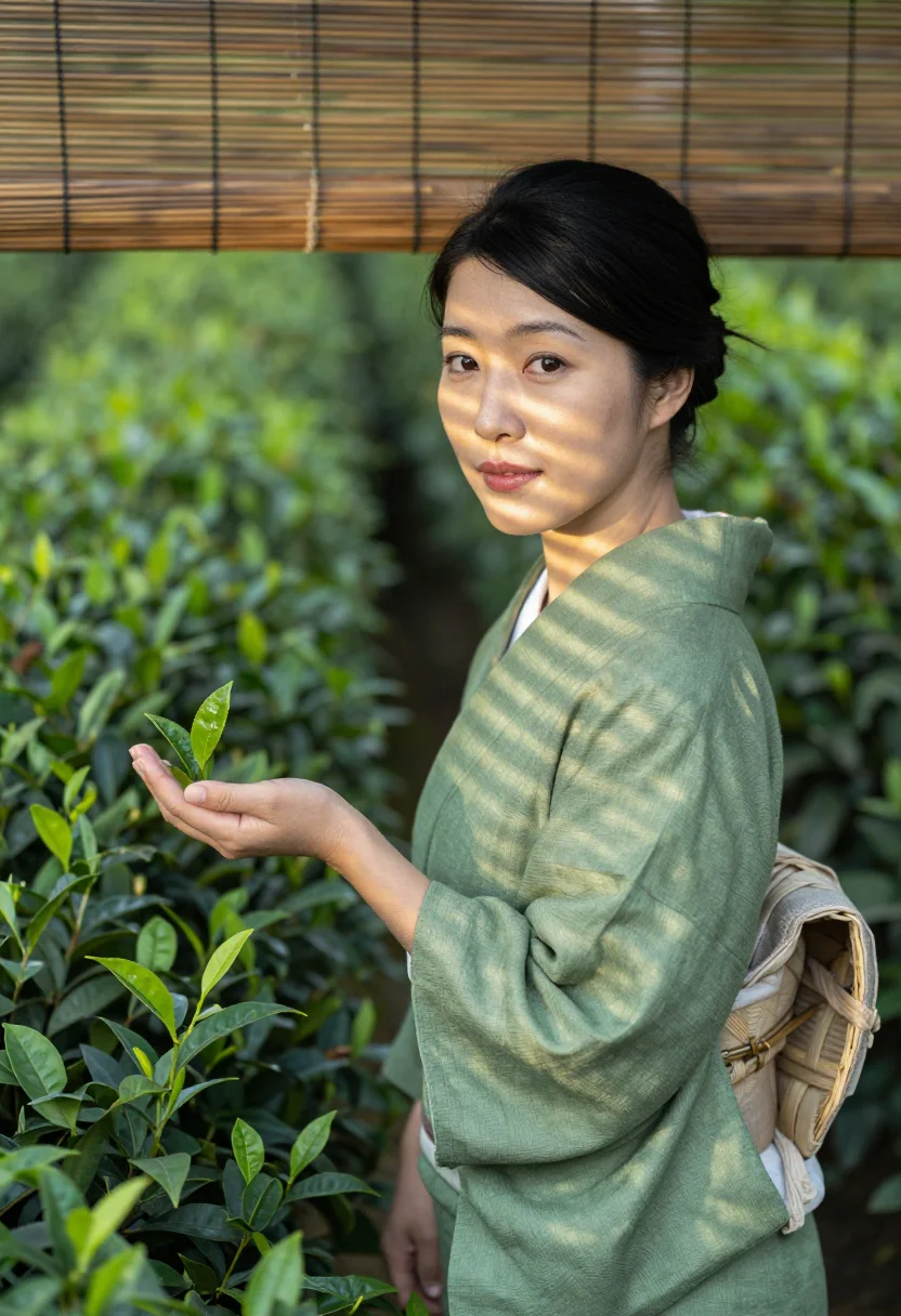 AI uji matcha sample — portrait of a woman, waist-up portrait of a Japanese woman w