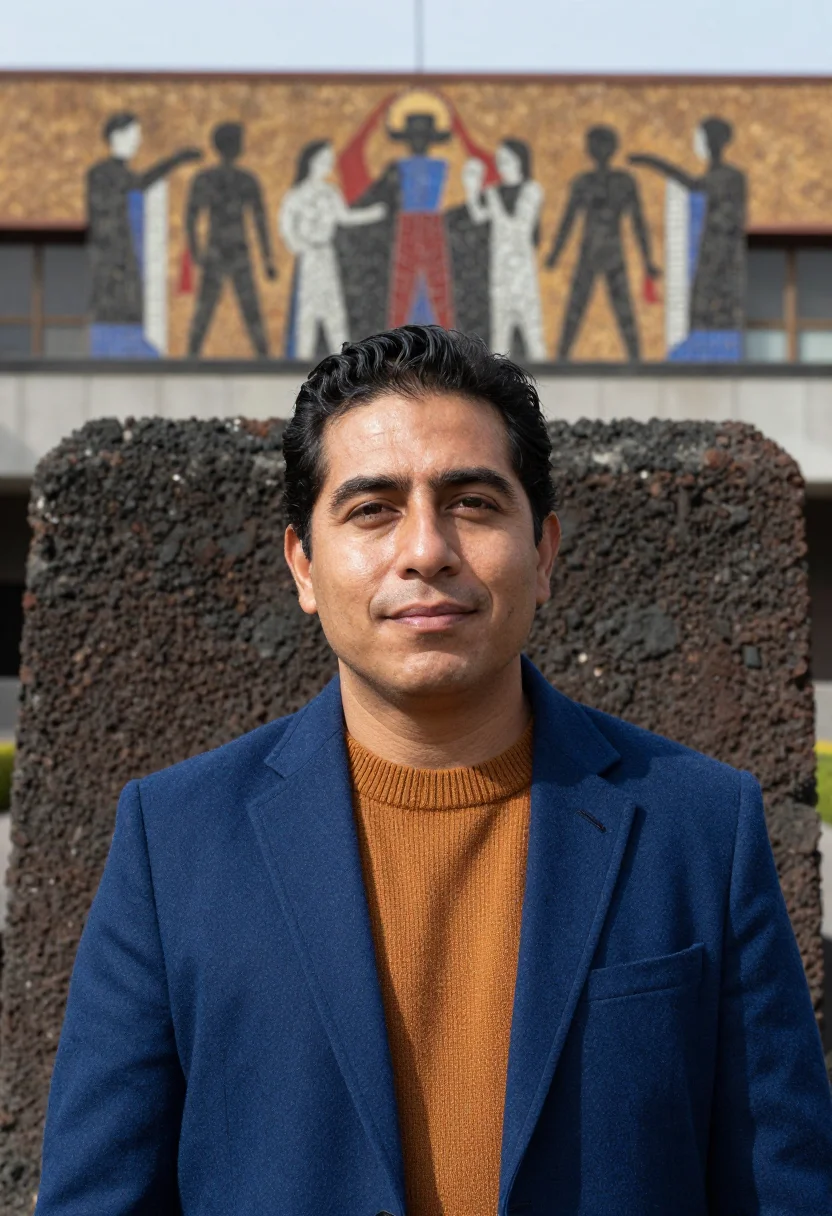 AI unam professor mosaic library palette sample — portrait of a man, a Mexican professor in his late thirties