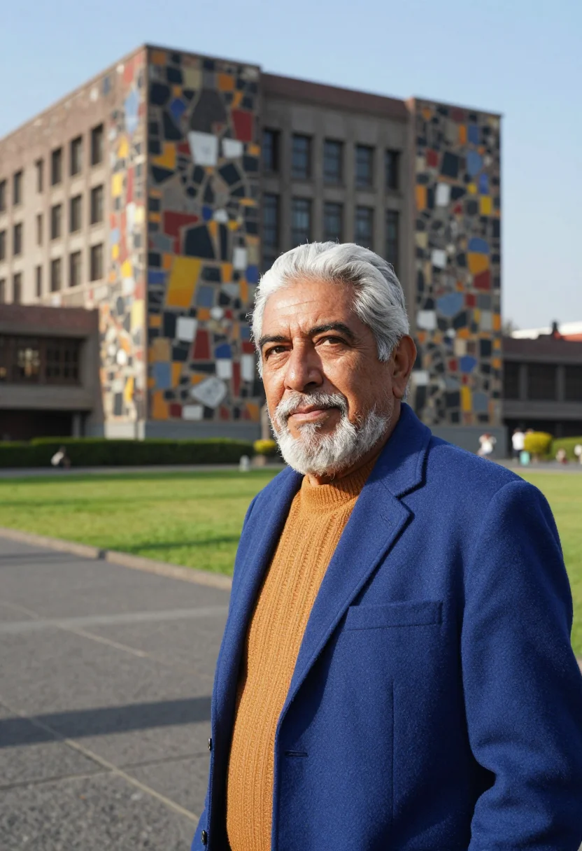 AI unam professor mosaic library palette sample — portrait of a man, a Mexican professor in his sixties with w