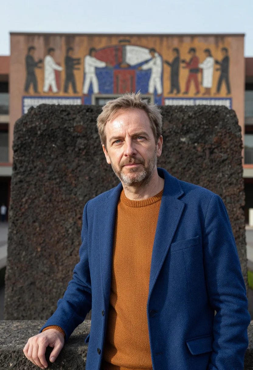AI unam professor mosaic library palette sample — portrait of a man, a German professor in his early fifties w