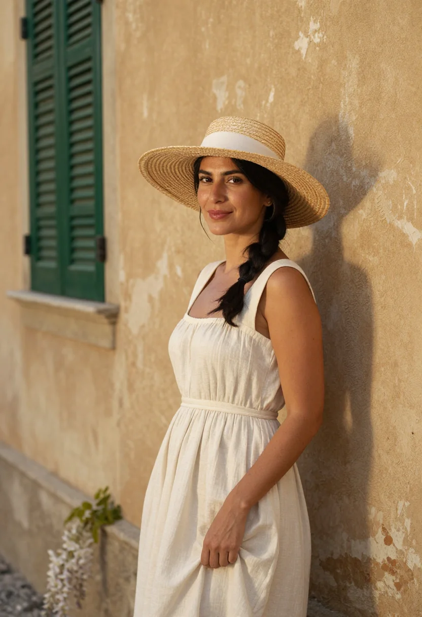 AI under the tuscan sun cortona bramasole cream sample — portrait of a woman, in her mid-thirties of Italian descent,