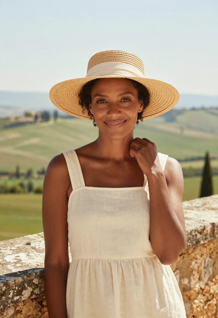 AI under the tuscan sun cortona bramasole cream sample — portrait of a woman, in her late thirties of African-America