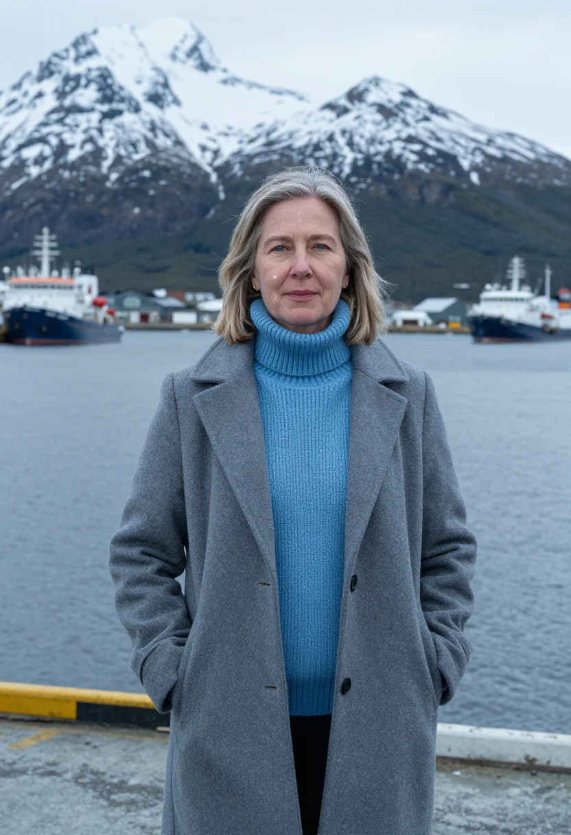 AI ushuaia marine biologist end of world grey blue sample — portrait of a woman, an Argentine marine biologist in her mi