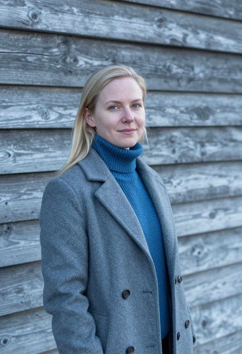 AI ushuaia marine biologist end of world grey blue sample — portrait of a woman, a Norwegian marine biologist in her ear