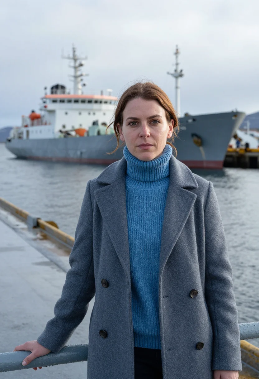 AI ushuaia marine biologist end of world grey blue sample — portrait of a woman, an Argentine marine biologist in her ea